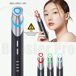 4-in-1 Microcurrent Face Massager Facial Glow Booster Pro -  3 Colors LED Light Therapy Heating EMS Vibration Rejuvenation Wand Skin Care Tool For Women Home Use Enhanced Absorption,Smoother Skin Texture, Brightness & Elasticity & Radiance Premium Korean