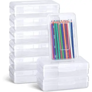 24 Pack Pencil Boxes for School Clear Plastic Pencil Case Large Plastic Crayon Box Bulk Stackable Classroom Stationery Organizer School Supplies(Transparent)