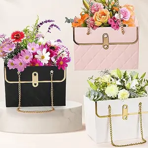 Elegant Rose Paper Gift Box Set, Ideal Gift, Handheld Floral Bouquet Holder, Durable Cardboard Cube for Weddings Mother's Day Valentine's Day