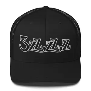 Black White Outline 3zzzzz Trucker Cap - Structured Six-Panel with Mesh Back & Permacurv Visor - Adjustable Plastic Closure
