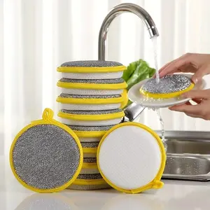 20 double-sided dishwashing sponges, round non-scratch cleaning pads — kitchen cleaning tools, suitable for tableware, cookware, sinks, and basins