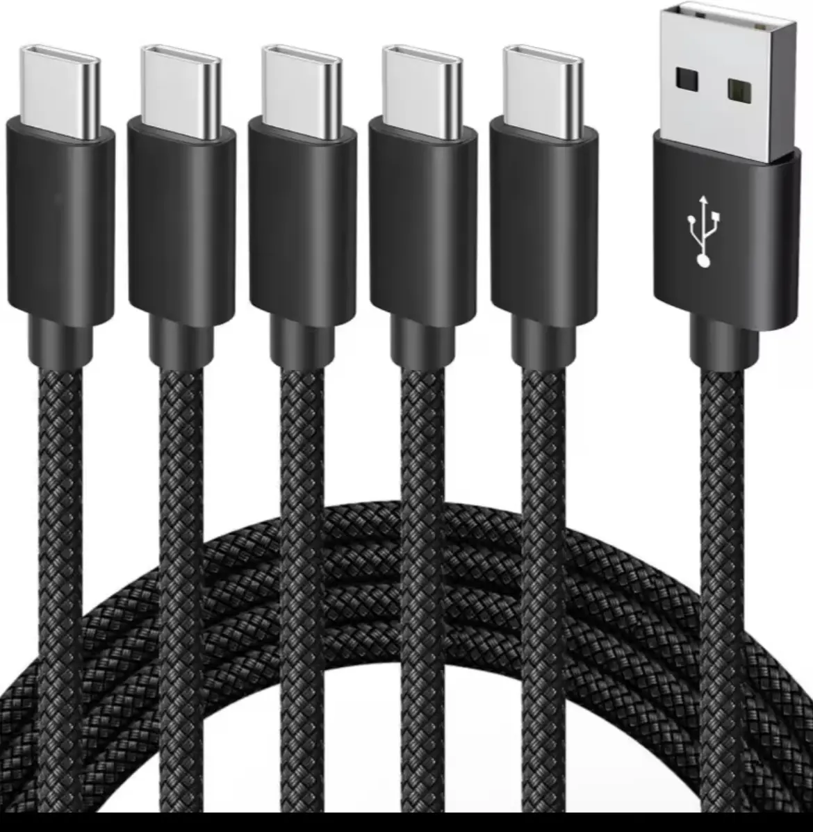 TechPro 5Pack USB A to USB C Cable 3A Fast Charging Type-C Cable for iPhone 15 16 Series Samsung Galaxy Devices Braided Design