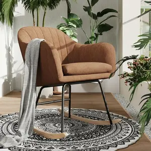 Brown Oversized Nursery Rocking Chair with Chenille Upholstery, Glider Rocker Armchair with Wood Legs and High Back, 350 Lbs Capacity, Modern Nursing Chair for Living Room Bedroom