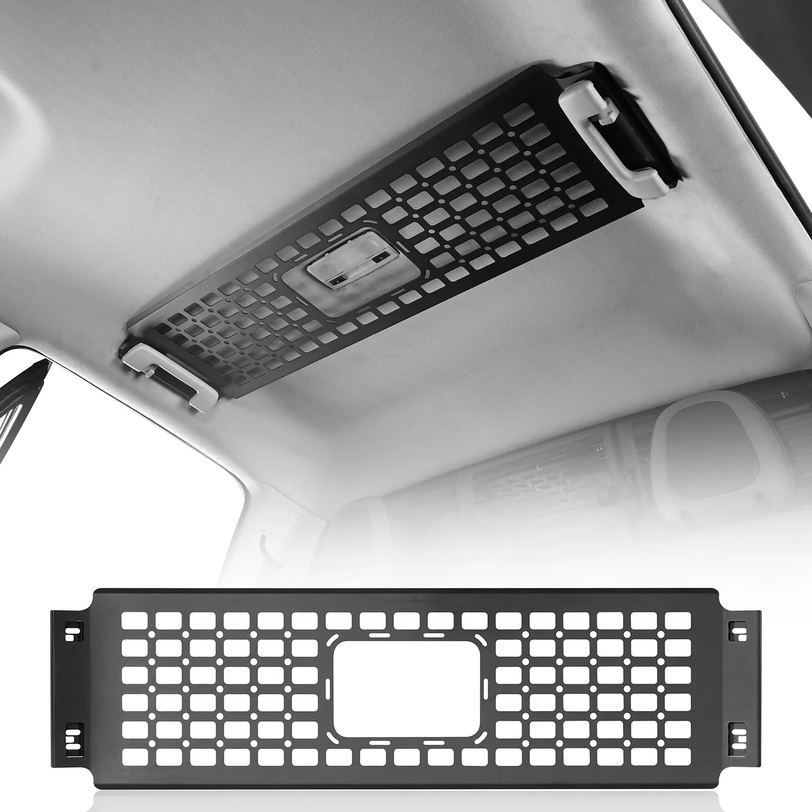 Hooke Road Automotive Metal Rear Overhead MOLLE Panel Car Accessory, 20lb Capacity Car Interior Tool Storage, Tactical Gear Compatible, with Clamps & 1 Installation Instruction for 2015-2022 Chevy Colorado & GMC Canyon Crew Cab