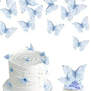 48 Pcs Rice Paper Rose Crystal Butterfly Cake Decorations, Wafer Paper Print Cake Inserts, Perfect for Baking, Birthday and Party Supplies