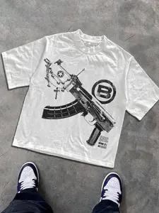 Men's Loose-Fitting Fashion Graphic Print T-Shirt, Pattern, Casual Daily Wear, Unisex, Young College Street Style