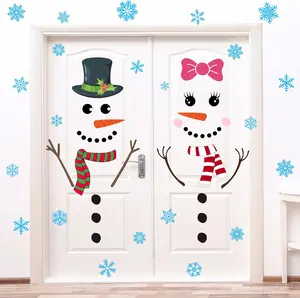 4 Sheets Christmas Snowman Door Stickers Christmas Door Stickers Decor Large Snowman Face Stickers with Snowflake Decals for Winter Door Window Refrigerator Decorations