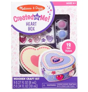Melissa & Doug Created by Me Heart Box Wooden Craft Kit with 12 Gem Stickers & Paint for Kids Ages 4+ Unisex Arts and Crafts Set Gift for Children