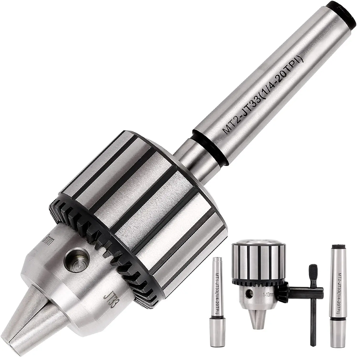 JT33 Drill Chuck Kit with MT1 MT2 Morse Taper Arbor, 1/32"-1/2" Capacity Keyed Chuck Set for Lathe, Drill Press and Woodworking Projects