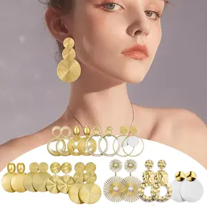 11 Pairs Geometric Circular Earrings Gold Dangle Earrings Disc Drop Earrings Retro Metallic Earrings Beauty & Personal Care