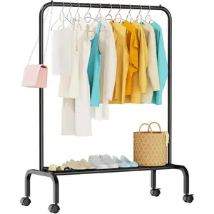 Rolling Clothing Racks for Hanging Clothes, Garment Rack for Clothes to Hang, Metal Portable Wardrobe Rack for Coats, Jackets, Shirts, Dress,Black