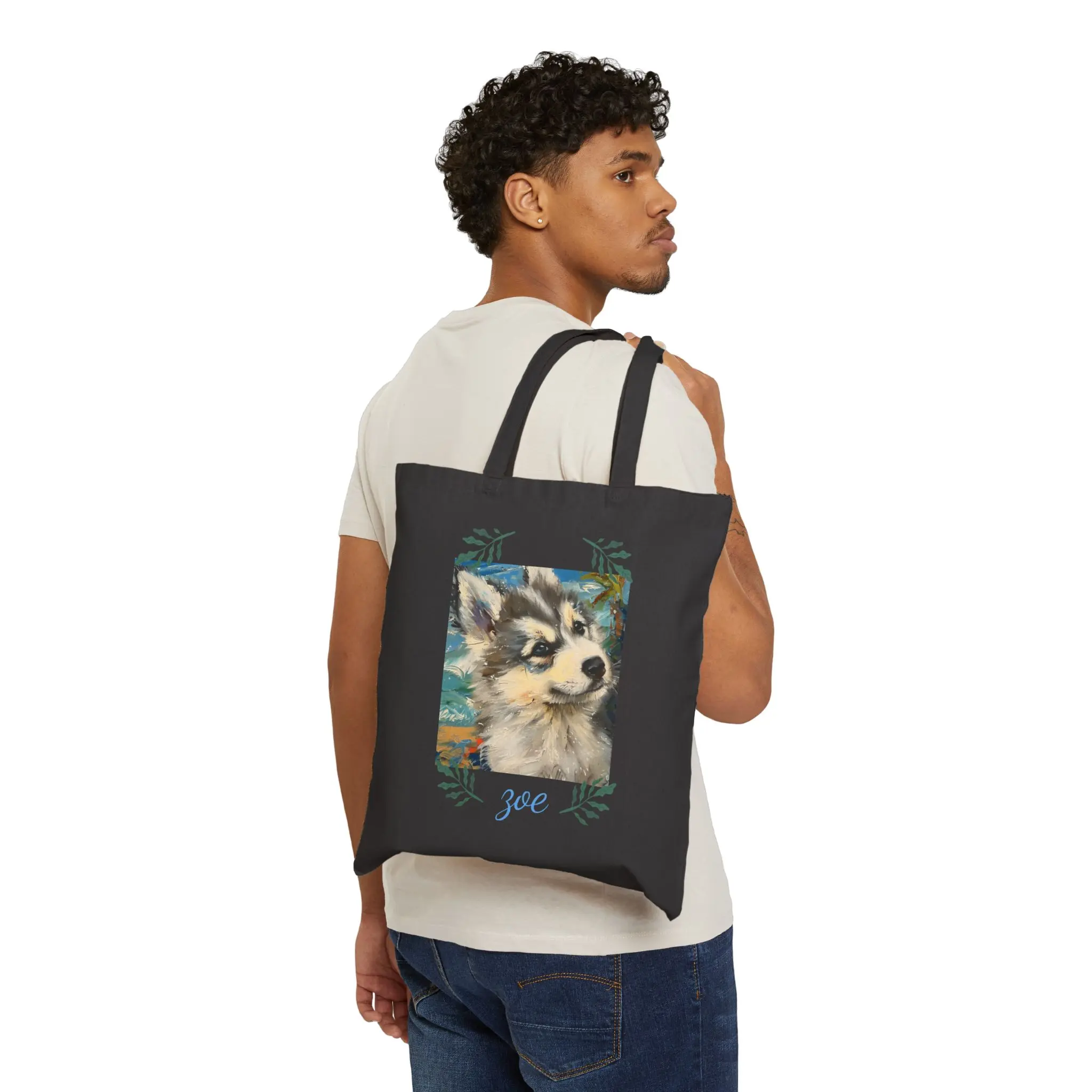 Custom Personalized Pomsky Portrait Cotton Canvas Tote Bag
