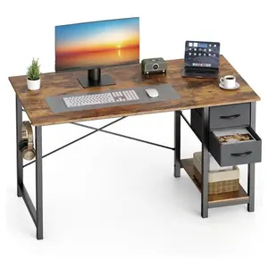 Home Office Computer Desk with Drawers, 40 Inch Writing Desk with X-Frame Reinforcement, Study Work Table with Side Hook for Laptop PC, Sturdy Metal Frame