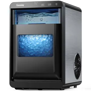 Goosiay Countertop Nugget Ice Maker, Produces 44 lbs of Soft Chewable Pebble Ice Per Day, Portable Sonic Ice Machine for Home, Kitchen, Office, RV, Bar & Camping, Stainless Steel, Black