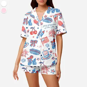 USA Patriotic Pajama Set – 4th of July Satin Sleepwear