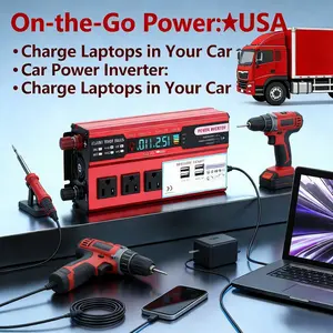 12V to 110V Car Power Inverter with 3 AC Outlets 4 USB Ports 5000W Peak Power Portable Charging Converter for Truck RV Boat Camping Travel Emergency Power Supply with Overload Short Circuit Protection