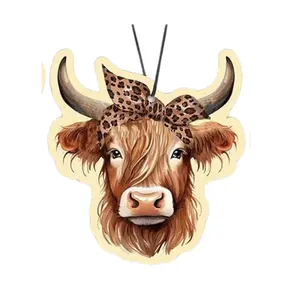 Highland Cow Air Freshener – Leopard Bow  | Western Glam Car Charm