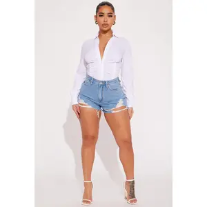 Thoroughfare Ripped Non Stretch Denim Shorts - Light Blue Wash