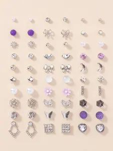 30 Pairs Fashion Elegant Heart Shape Design Earrings, Rhinestone Faux Pearl Decor Earrings, Women Girls Jewelry Set for Party, Daily Clothing Decor