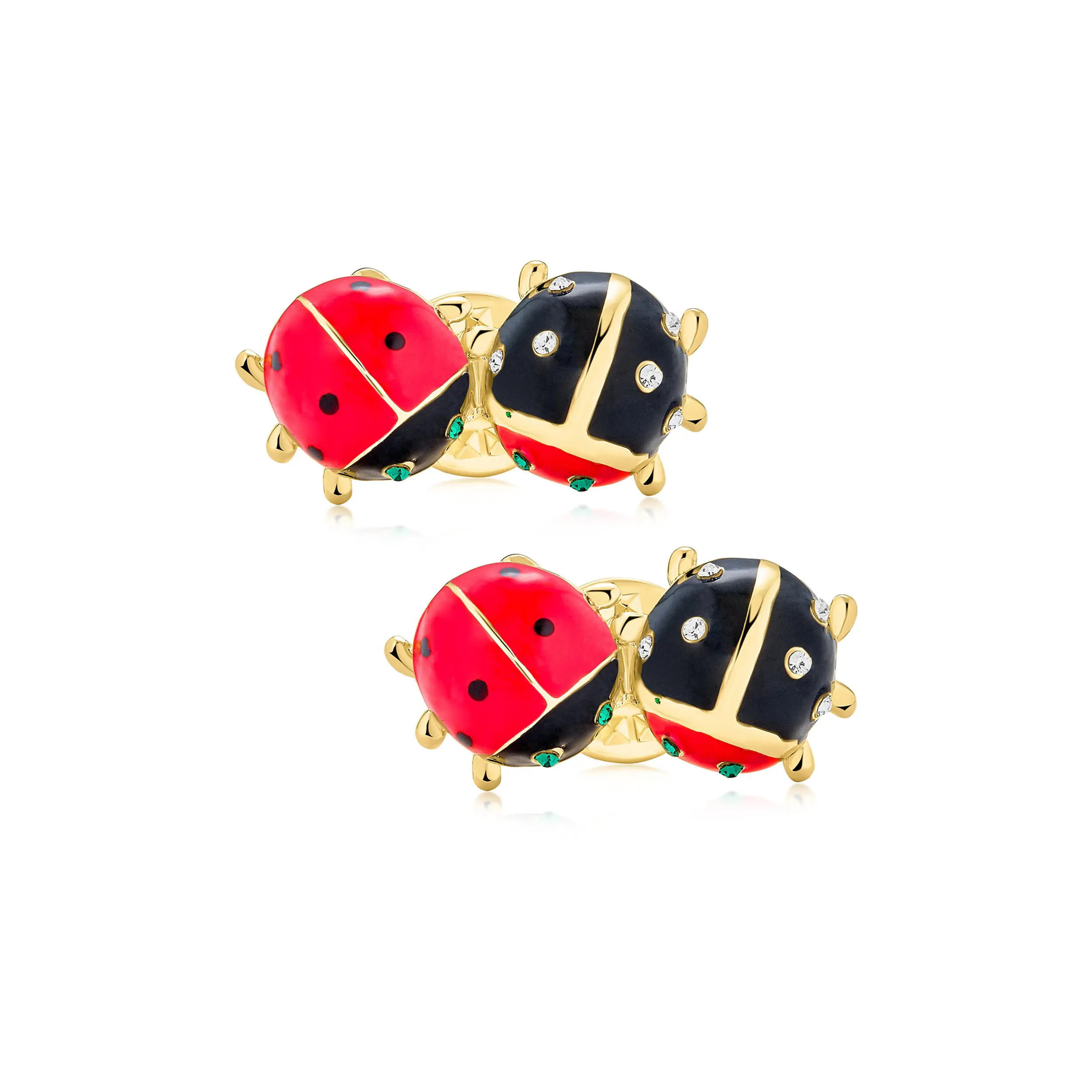 Set of 2 Lucky 2 Ladybug Red Gold Enamel Lapel Push Pin