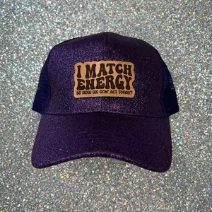 CC Purple Glitter Ponytail Hat with Genuine Leather Patch - I Match Energy