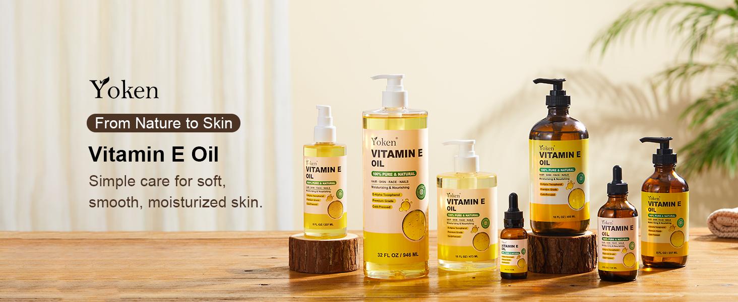 Yoken Vitamin E Oil for Skin Glass Bottle Vitamine Body oils for Face | Pure D-Alpha Tocopherol Cold Pressed Liquid Nails Vit e Women Moisturizing Dry Skin Unscented Carrier Oil Hydrate Hexane Free