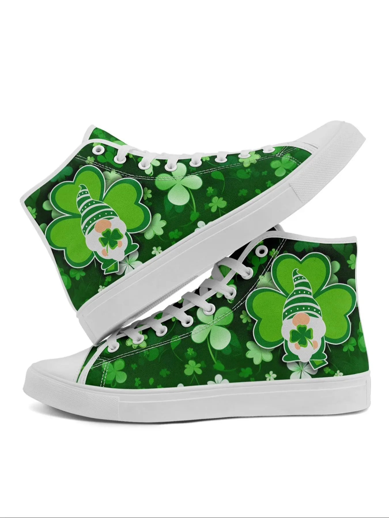 Men's Clover Print Lace Up Sneakers, Casual Comfortable Breathable Sports Shoes, Male All-match Round Toe Shoes for Daily Wear
