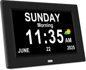 7 Inch Digital Alarm Clock Large Display for Elderly Seniors Electric Clocks with Date Day of Week 12 Alarms 4 Colors Desk Wall Clock for Memory Loss Alzheimers Dementia Auto DST Dimmer