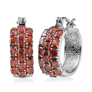 Simulated Garnet 7.80 ctw Hoop Earrings in Stainless Steel Christmas Gifts