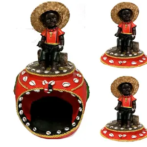 Casa de Elegua Yoruba Religion Orisha House with Traditional Hat and Red Shell Decor