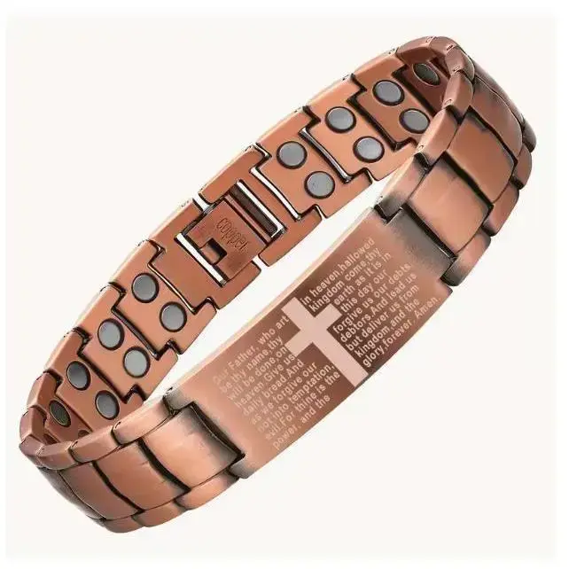 Copper Magnetic Bracelet for Men,Ultra Strength Cross Bracelet With Ring Include Adjustable Link, Jewelry Gift Wearable, Gift for Him