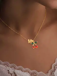 Women's Elegant Stainless Steel Minimalist Chain Initial Letter Necklace, Fashionable Simple Initial Cherry Design, All-Season Jewelry Accessory, Perfect Gift Choice