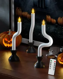 COOLWUFAN Ghost Flameless Taper Candles,with Remote Timer, Battery Operated Dripless LED Flickering 3D Flame, Fake Decor for Halloween, Party (Black)