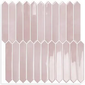 Pink Long Hexagon Tile Peel and Stick Backsplash, 10 Sheets Self-Adhesive Wall Tiles for Kitchen Bathroom(12"×12")