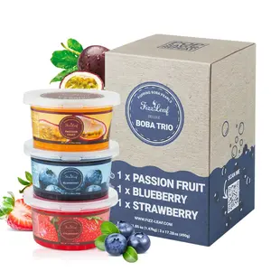 Fizzleaf Popping Boba Pearls Trio - Strawberry Popping Boba, Blueberry, Passion Fruit - Bubble Fruit Bursting Pearls for Bubble Tea, 3 Pack, 1 pound (490g) Each