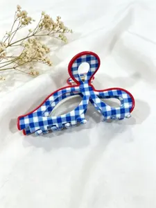 Academic Style Blue Plaid Bow Hair Claw, Strong Grip Large Hair Clip, Cute Checkered Pattern for Thick Hair, Y2K and Countryside Style