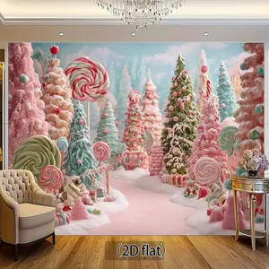 Sweet Candy Fairy Tale Backdrop – Pastel Candy Trees, Giant Lollipops & Candy Canes, Perfect for Kids’ Birthday Parties & Girly Themed Decor, Brings Dreamy Sweet Vibe, A Delightful Gift for Children & Girls, 2D Print