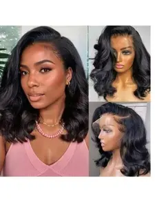 Women's glueless human hair wig, suitable for all skin tones - 13x4 lace front wig with pre-plucked hairline and lace base, 180% density wavy short hair, natural and realistic, instantly adds volume, perfect for everyday wear, special occasions, and vacat
