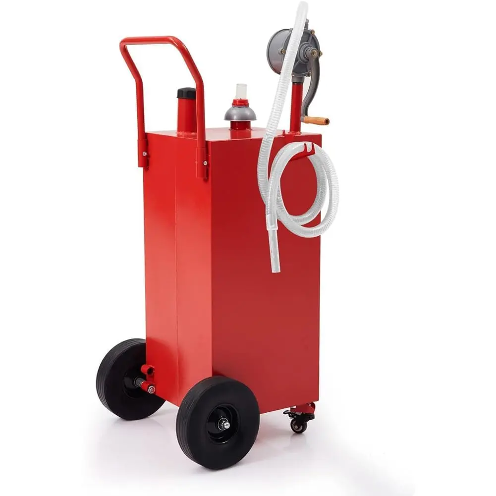 GARVEE 40 Gallon Portable Fuel Caddy with Manual Pump - Heavy Duty Gasoline and Diesel Transfer Tank on 4 Wheels for Cars, Lawn Mowers, Trucks, ATVs, and Boats - Red