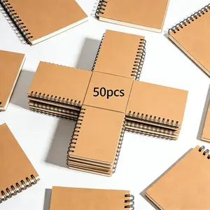 50 Pcs Spiral Memo Pads 5 X 3 Small Pocket Spiral Journal Notepad Ruled Notebook Sketchbook Kraft Cover Notebooks, For Note Taking Business Office School Supplies Party Packs, The best set of supplies for a party event