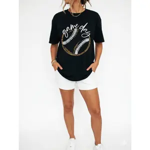 Game Day Baseball Baseball Life Softball Life for Mom T-Shirt Print T-Shirt Casual Crew Neck Short Sleeve Comfort Tee Top For Spring & Summer Women's Clothing