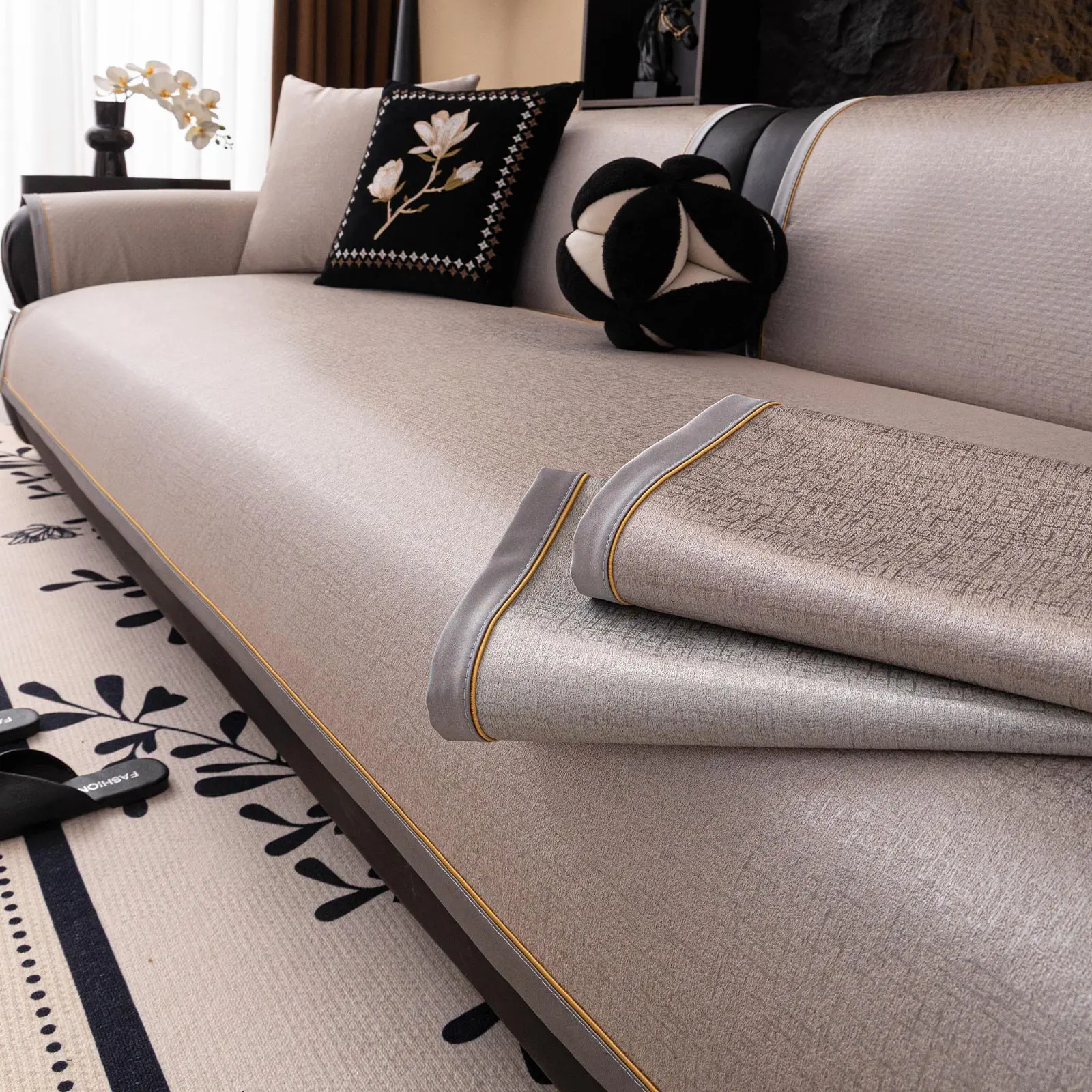 Luxury Italian Leather Sofa Cover, Custom Full Coverage Dustproof Anti-Slip Couch Protector, High-End Living Room Furniture Protection