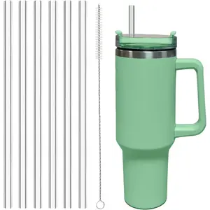 6 Pack Replacement Straw for Stanley Adventure Quencher 40 oz 30 oz Cup Tumbler, Reusable Straws with Cleaning Brush for Stanley Cups Accessories (Cup Not Included)