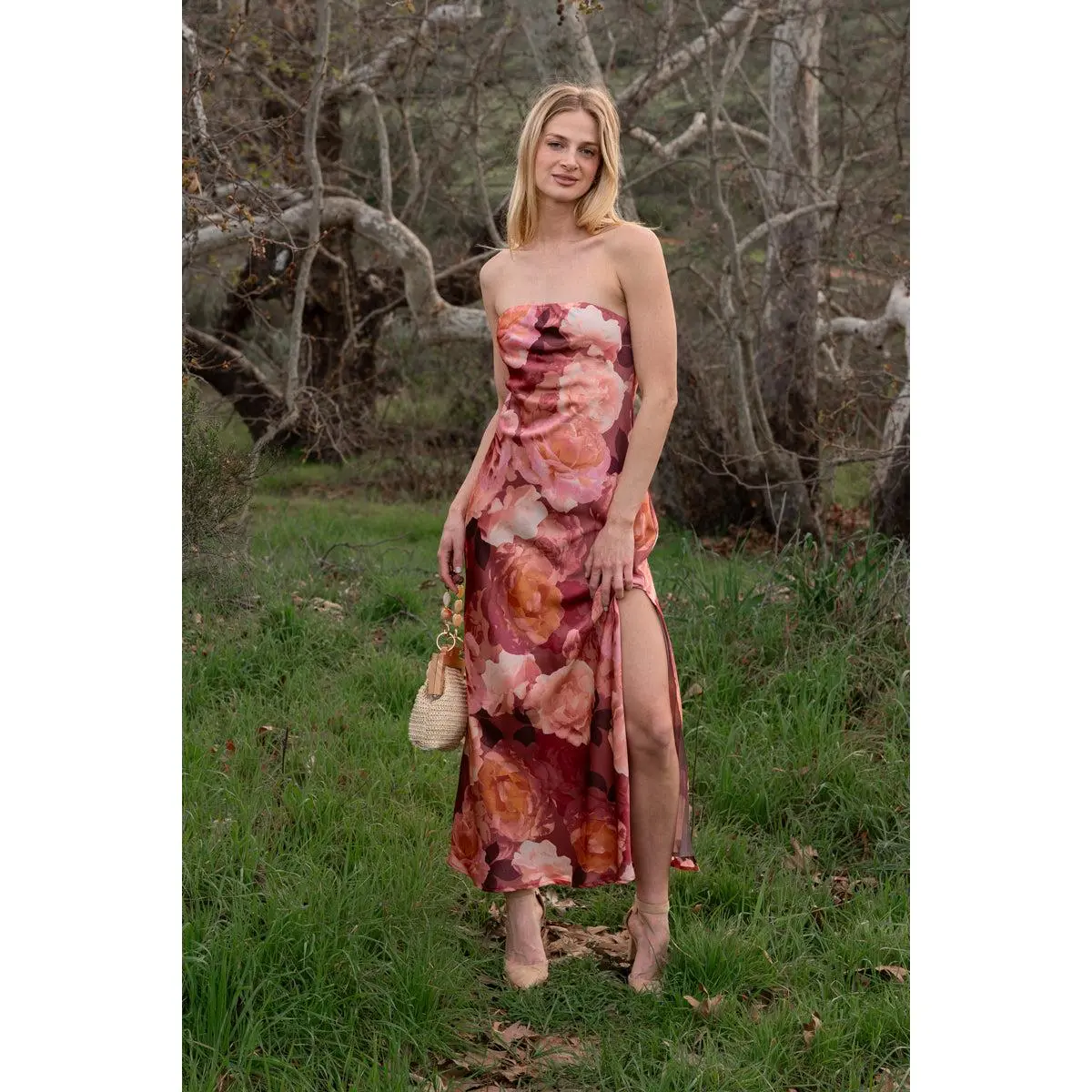 Aliyah Sleeveless Floral Print Maxi Dress Brown