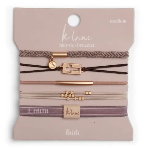 "Faith" Warm Neutrals with Gold Cross Hair Tie Bracelets