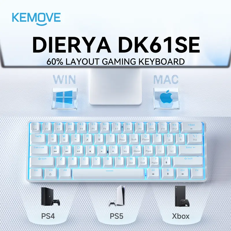 DIERYA DK61SE Ergonomic Mechanical Keyboard with Independently Developed TMKB Linear Red Switches, Detachable USB-C Type, N-Key Rollover, Illuminated Design, Gaming PC Accessories for Linux Computers, Gamers’ Gift