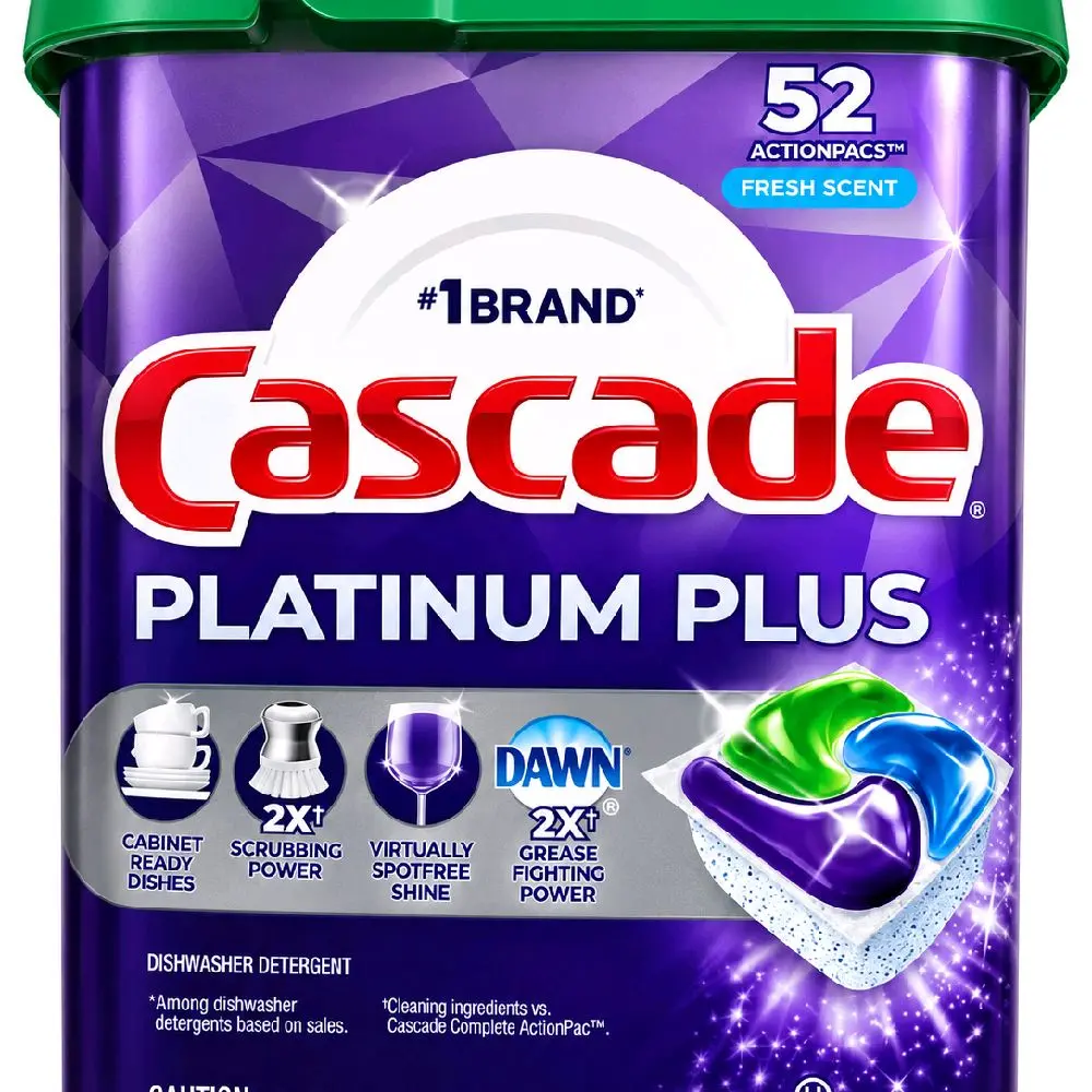 Cascade Platinum Plus Dishwasher Detergent ActionPacs – Fresh Scent, 52 Count