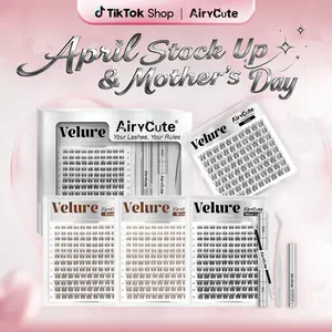 Velure Collection Cosmetic Eyelash Extensions - AiryCute, DarkBrown, Lightbrown, 1-Length Styles, Hypoallergenic Waterproof, Long-Lasting, Beginner-Friendly, Natural Daily Use, Flawless Look Makeup Clusters