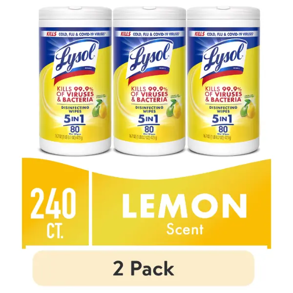 Lysol Disinfecting Wipes, Lemon Scent, Pack of 3, 80 Count Each, 2 Sets, All Purpose Cleaner, Multi Surface Antibacterial Cleaning Wipes, Cleaning Supplies, Lemon & Lime Blossom Scent