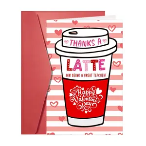 1pc Teacher Valentines Day Cards Happy Valentine's Day Cards for Teacher Valentine's Day Coffee Greeting Cards Latte Coffee Gifts Card with Envelopes Valentines Appreciation Gifts for Teachers